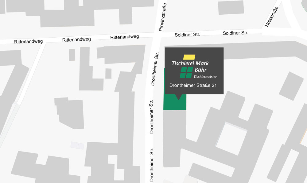 Anfahrtsskizze zur Tischlerei Mark Bähr in der Drontheimer Straße 21, Berlin.